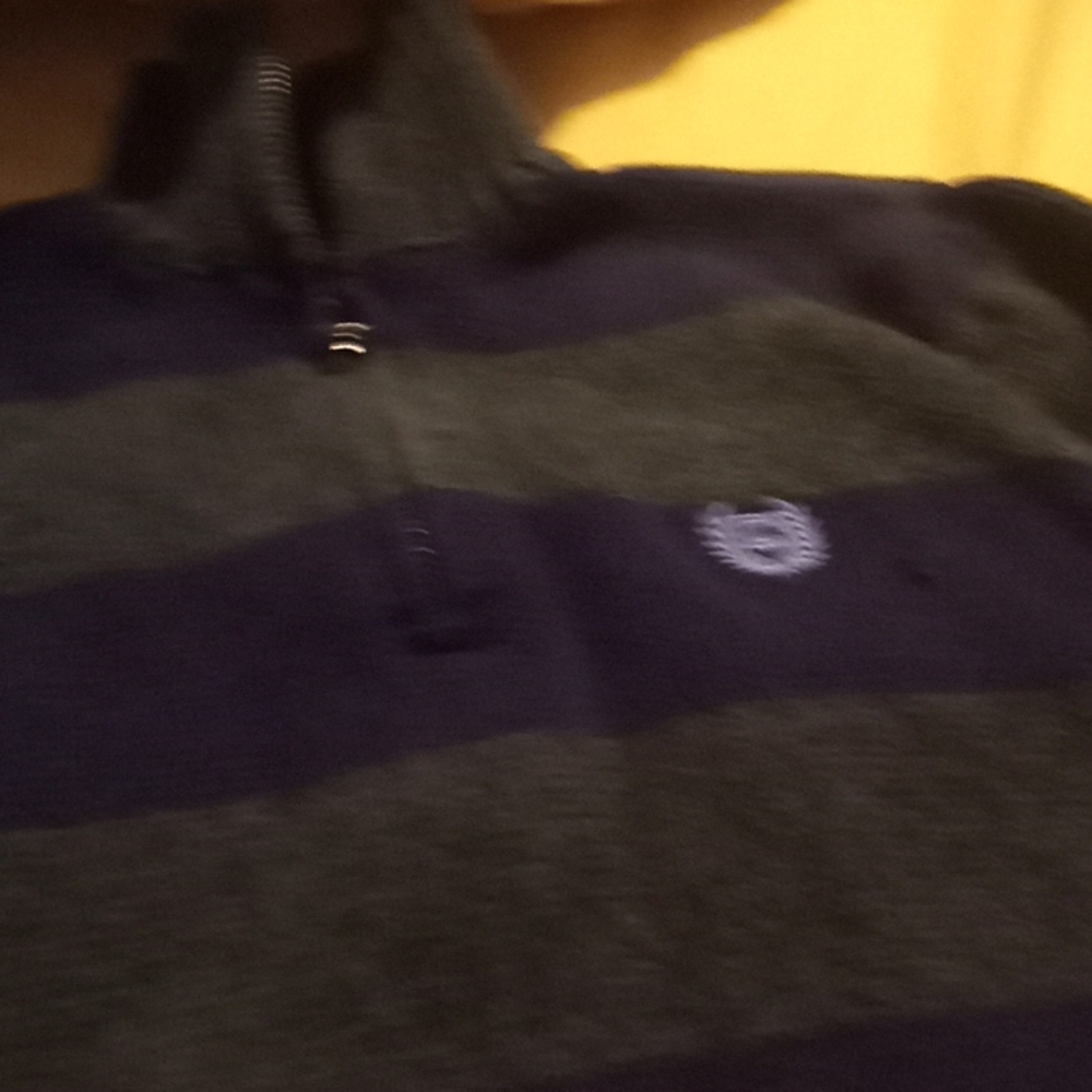 Green and blue half zip sweater